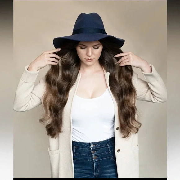 San Diego Hat Company Bow Band Floppy Fedora in Indigo - Picture 1 of 9